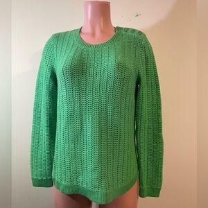 Talbots Women's Medium Green Open Knit Button Shoulder Lambswool‎ Blend Sweater
